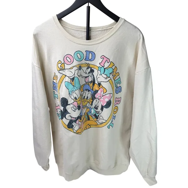 Disney Parks Mickey & Friends Crewneck Sweatshirt XL Good Times Roll Retro Style - Image 5