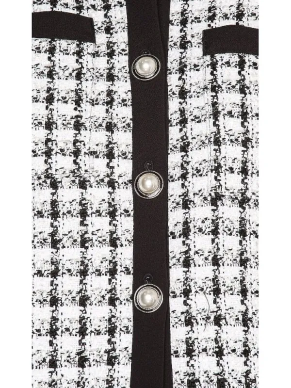 Lovers Friends Lucca Jacket Black White Metallic Sparkly Plaid Tweed Blazer Coat - Image 5