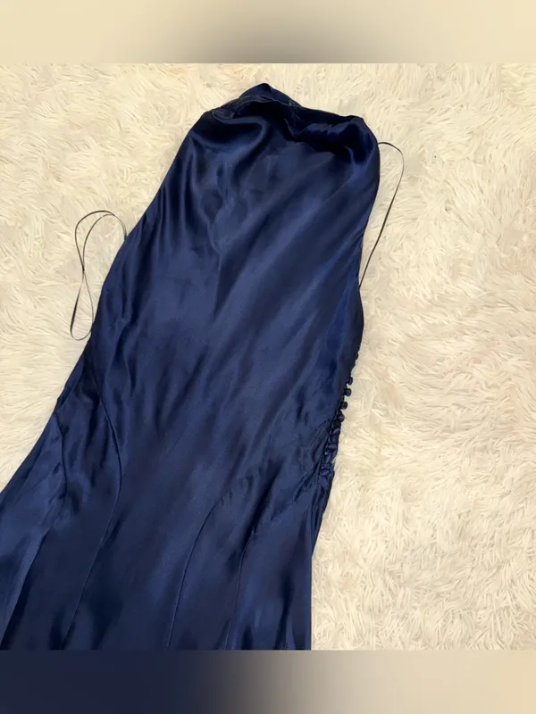 NEW Reformation Kaylah Silk Halter Navy Blue Dress sz 6 - Image 8