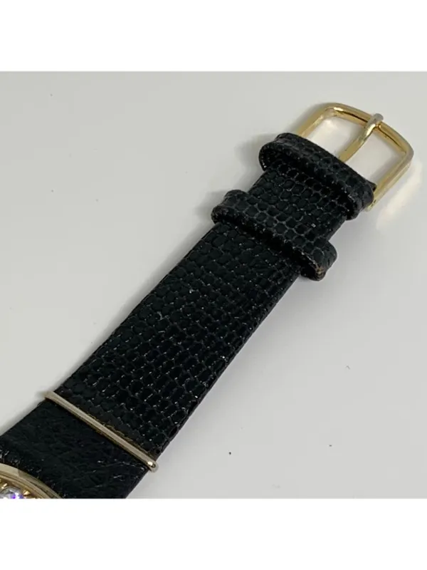 Vintage moulin women watch floating crystals gold tone 33mm black running - Image 6