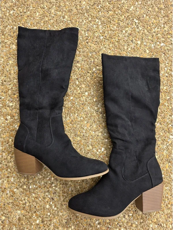 Womens Faux Suede Mid Calf Knee Boots Black Size 11 Preppy Minimalist Fall NEW - Image 6