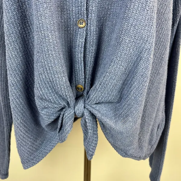 American Eagle Top Womens XL‎ Blue Knit Tie Front Button Up Long Sleeve V-Neck - Image 4