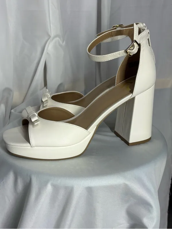 New Report White Platform Ankle-Strap Sandals with Bow Accent Size 9 - Image 3