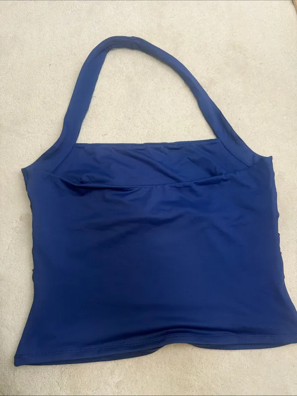 REORIA Blue Stretchy Cropped Halter Top Summer Sleeveless Y2K Size Large - Image 4