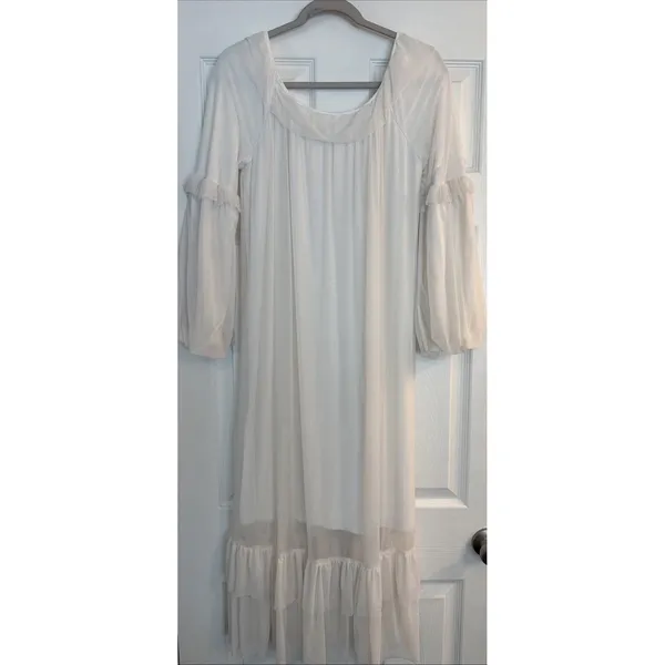Vtg Princess Nightgown Small Bridal Peignoir White‎ Puff Sleeve Honeymoon Ruffle - Image 6