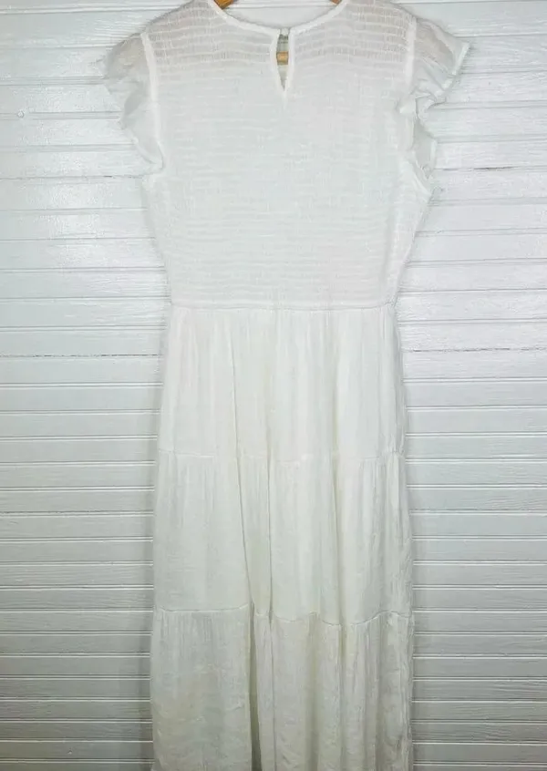 Blu Pepper Women's Smocked Ruffle Sleeve Tiered Midi Dress White Size M - Image 3