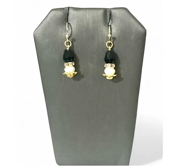 Handmade Black & Gold Tone Pearl Bead Geometric Triangle Charm Bracelet Earring Set Set - Image 5
