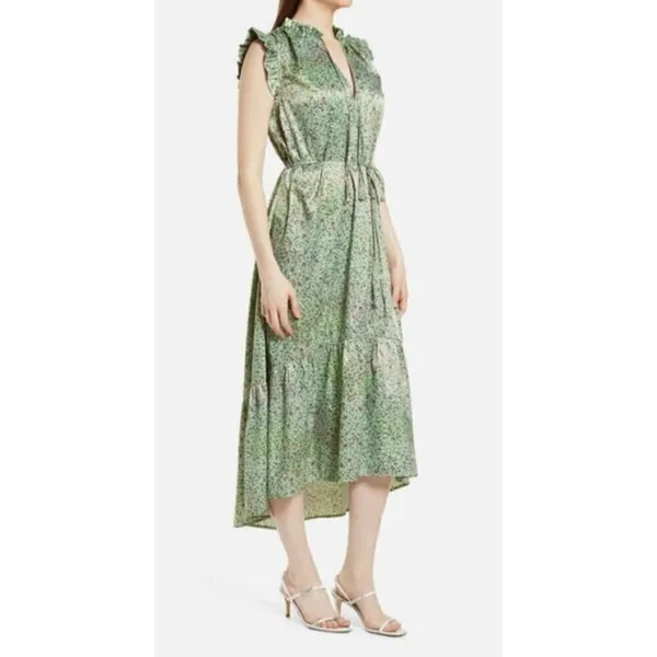 Nordstrom Fourteenth Place Alicia Sage Meadow Green Floral Satin‎ Midi Dress S - Image 2