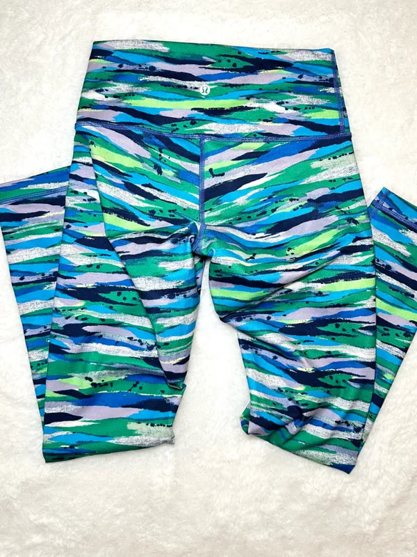 LULULEMON Wunder Under Striped Midi Legging • Blue Green Purple • Women Size 6 • - Image 3