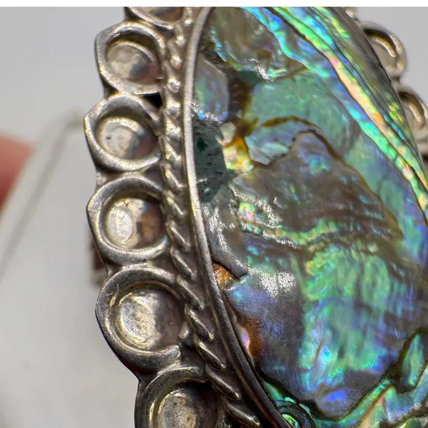 Vintage Mexican Sterling Silver Abalone Shell Statement Ring Oval Size 8‎ - Image 5