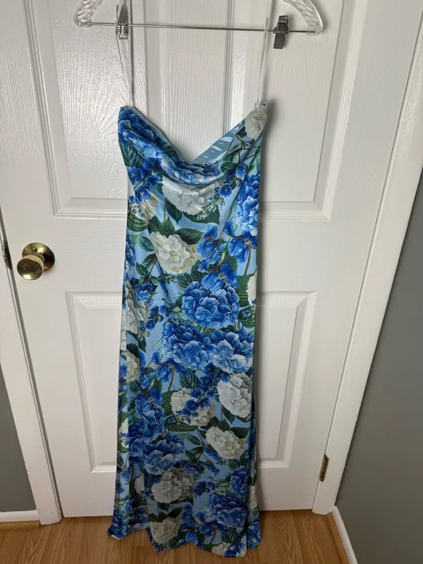 Sonya Moda Ela Floral Strapless Gown S Blue - Image 2