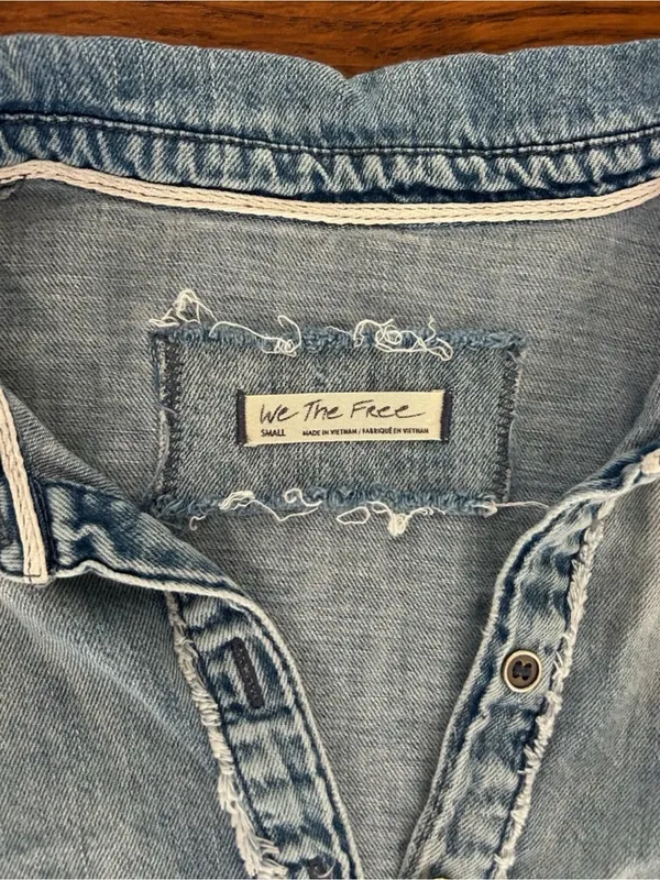 We The Free Light Wash Denim Puff Sleeve Button Down - Image 2