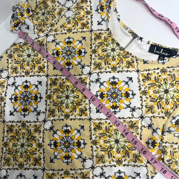 Lulus yellow pattern dress spring summer‎ xs relaxed fit short sleeves maximal - Image 10