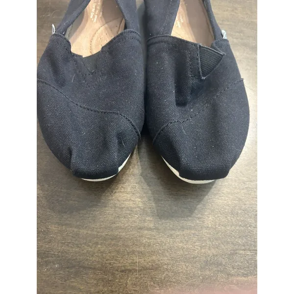 TOMS Women's Canvas Black Slip On Casual Loafers Shoes Size 7 Flats Comfort - Image 2
