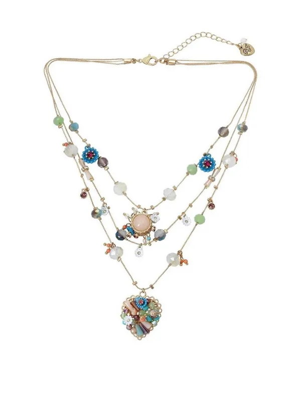 Betsey Johnson Heart Layer Beaded Pendant Necklace - Pastel Blue Green Coral New - Image 3
