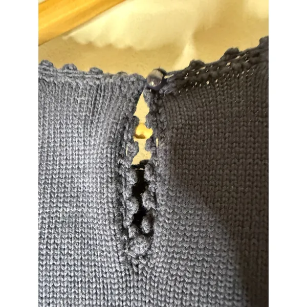 Brooks Brothers Navy Blue Cable Knit Short Sleeve Sweater Scallop Trim Large - Image 5