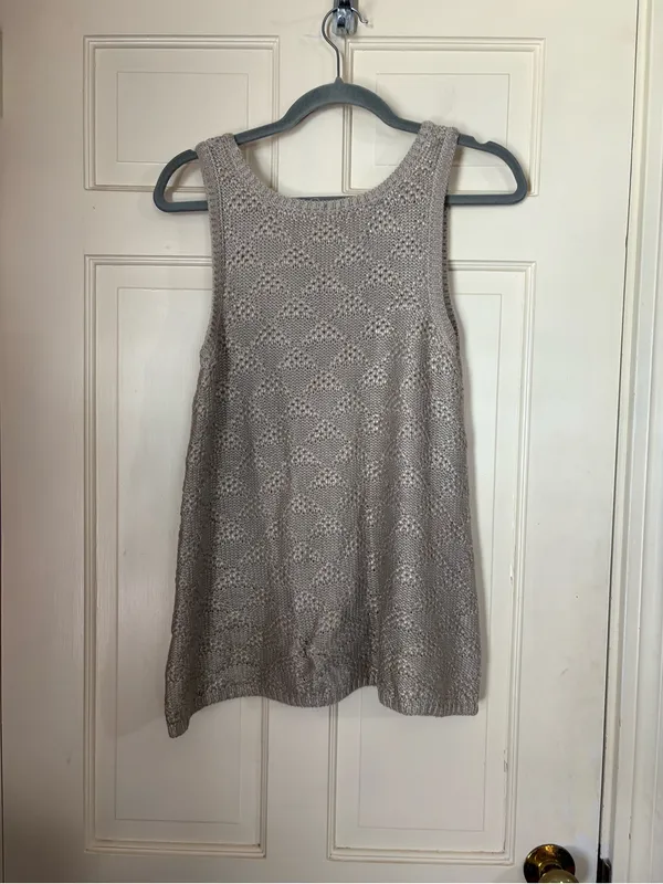 Anthropologie Sana Foil Tank Sz Medium Silver Knit Sweater Sleeveless Top Moth - Image 9