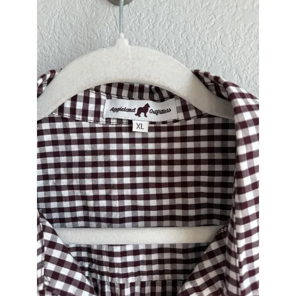 Aggieland Outfitters‎ Maroon Gingham Split Neck Tunic Blouse XL Gameday Preppy - Image 7