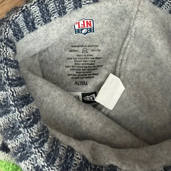 National Football League Seattle Seahawks Pom Beanie Hat - Navy, Gray & Neon Green - Image 3