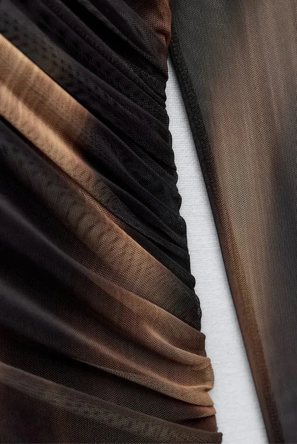 dress mini long sleeve brown tulle ruched party evening cocktail - Image 9