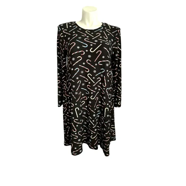 Allison Brittney Long Sleeve Womens Black Multi Christmas Print‎ Festive Holiday - Image 2