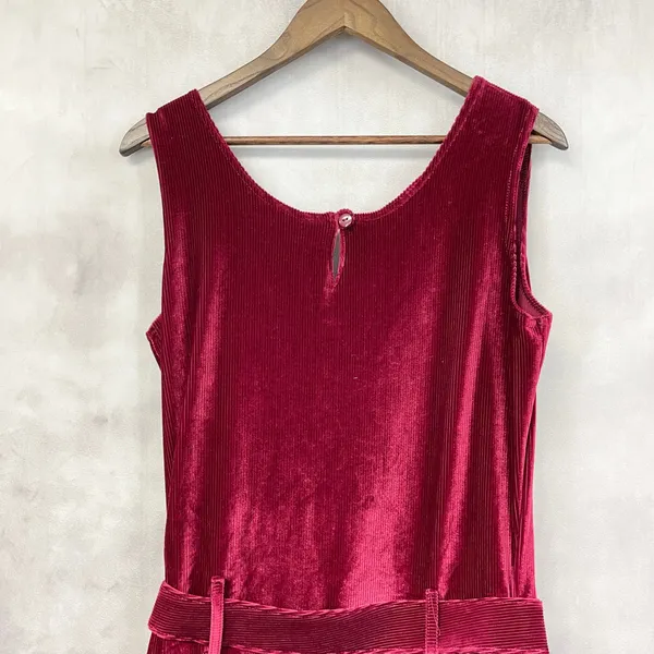 Vintage Newport News‎ Jumpsuit Women Large Red Velvet Ribbed Stretch Minimalist - Image 4