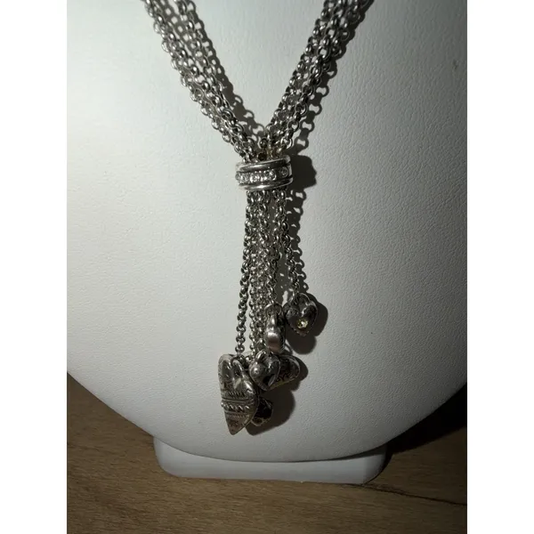 Brighton Necklace Raining Hearts Red & Clear Crystals Pendant Silver Tone Signed - Image 5