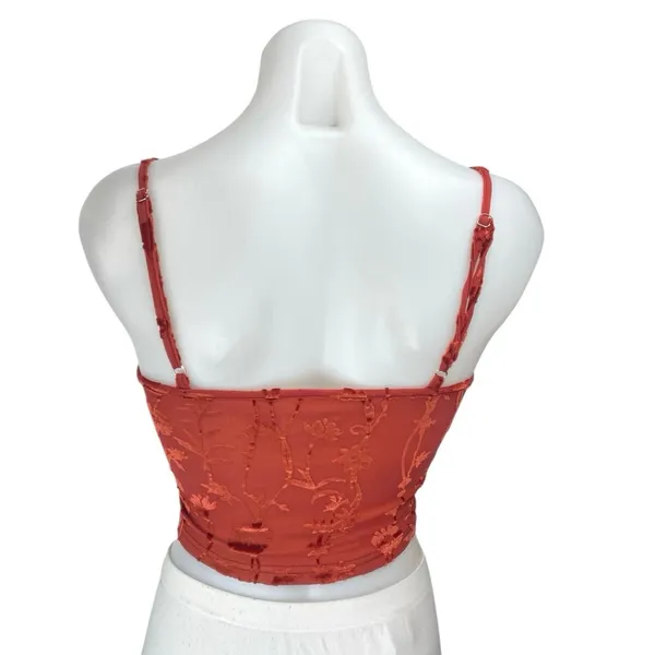 Tiger Mist Orange Floral Jacquard Sleeveless Cami Camisole Tank Crop Top Size S - Image 2
