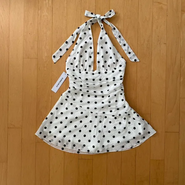 Princess Polly Casidy plunge white and black polka dot halter romper - Image 2
