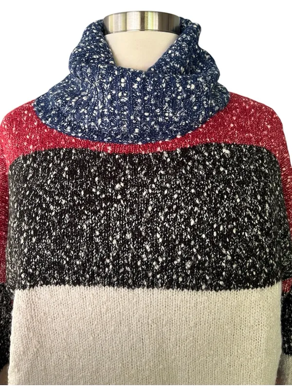 G.I.L.I. New!Chunky Soft Cowlneck Sweater Red Navy Black & Cream Soft Size 1X - Image 7