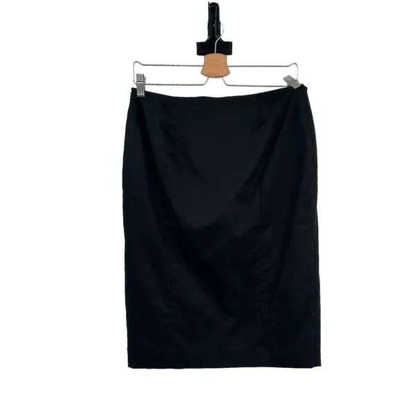 Wolford Black Pencil‎ Skirt Front Slit Satin and Lace Stripe Trim Size US 6 - Image 7