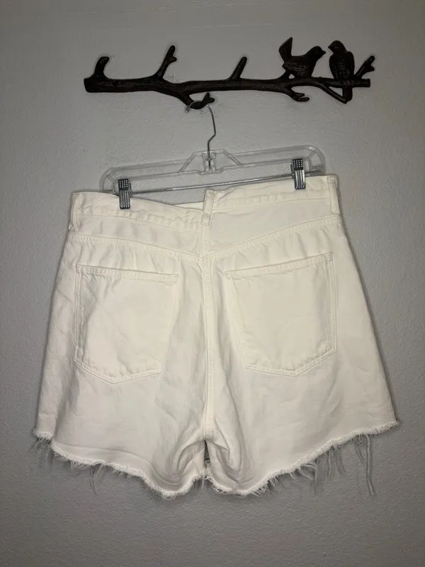 Agolde organic cotton denim criss cross high rise shorts raw hem white 31 - Image 4