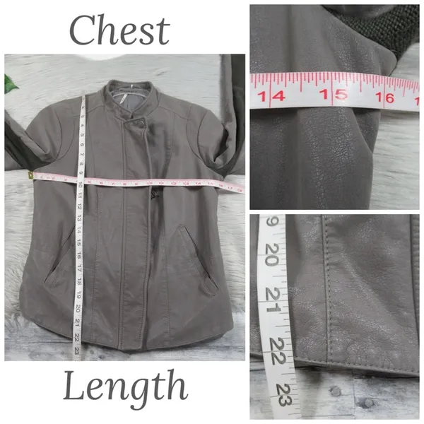 FREE PEOPLE Cool & Clean Faux-Leather Jacket Ribbed Knit Insets Zip Cuffs Size - Image 9