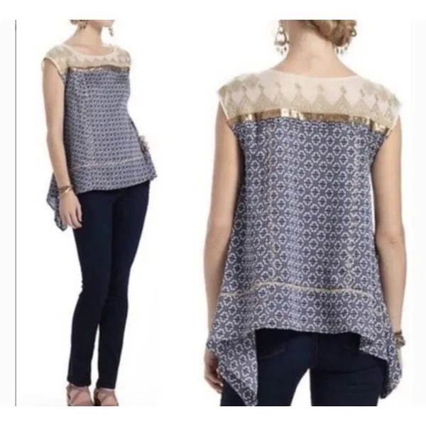 Anthropologie Floreat Women's Gold Stream Sleeveless Blouse Size S - Image 2