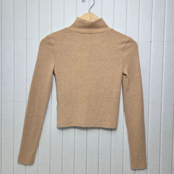 Zara Cozy‎ Crop Tan Mock neck Sweater size S - Image 2