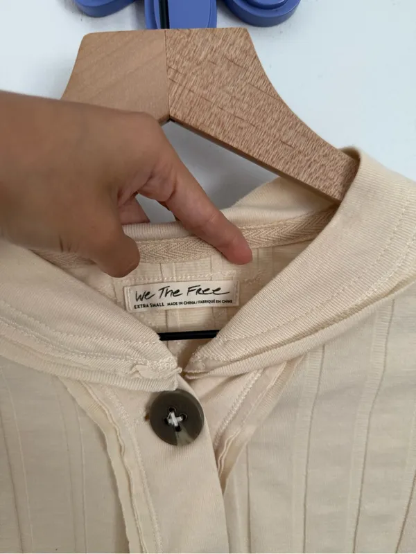 Free People XS In The Mix Henley Cream Beige Relaxed Boxy Fit Neutral Rib Boho - Image 4