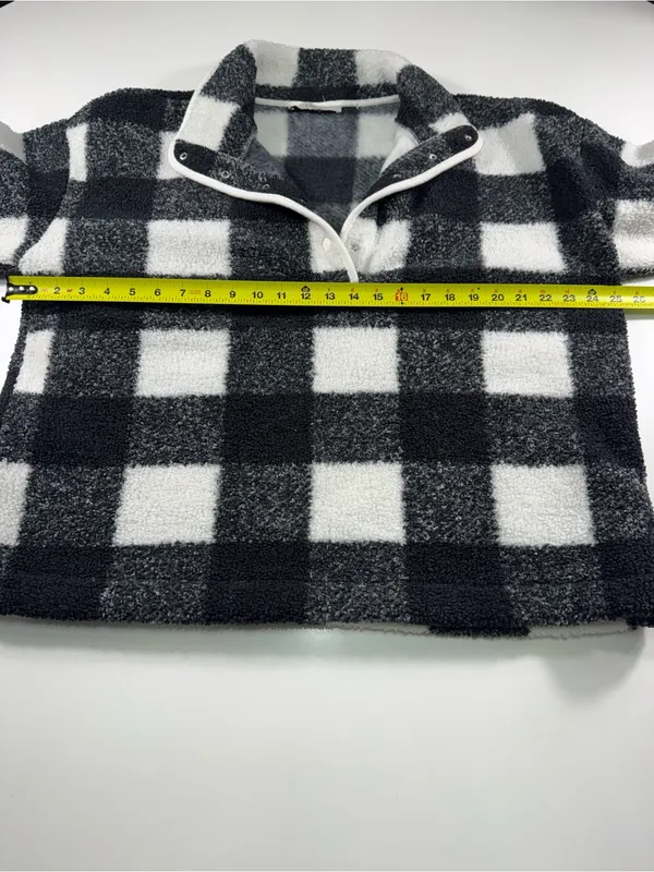 LOFT Black & White Buffalo Check Teddy Pullover Jacket - Image 4