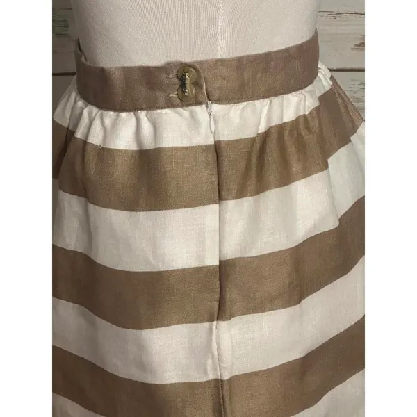 Cynthia Rowley modern classic tan/white striped linen A-line skirt Size 10 - Image 4