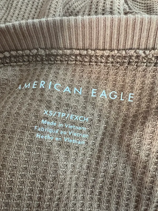 American Eagle Cropped Brown Long Sleeve Henley Top - Image 4