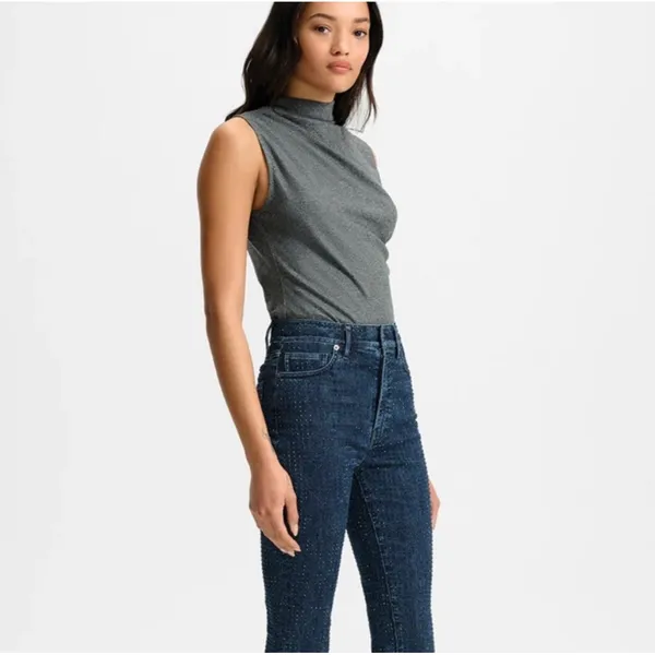 Veronica Beard Mylie Sleeveless Ruched Wool Blend Top Heather Gray Large - Image 2