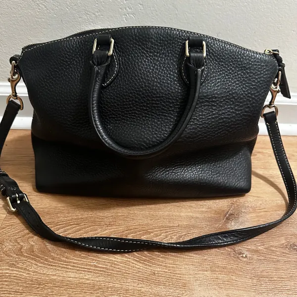 Dooney & Bourke | Black Pebbled Leather Gold Hardware Satchel Crossbody Bag - Image 2