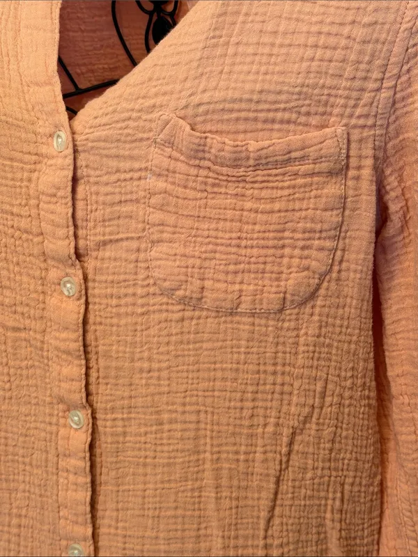 beachlunchlounge Coral Crinkle Button-Down Shirt - Image 4