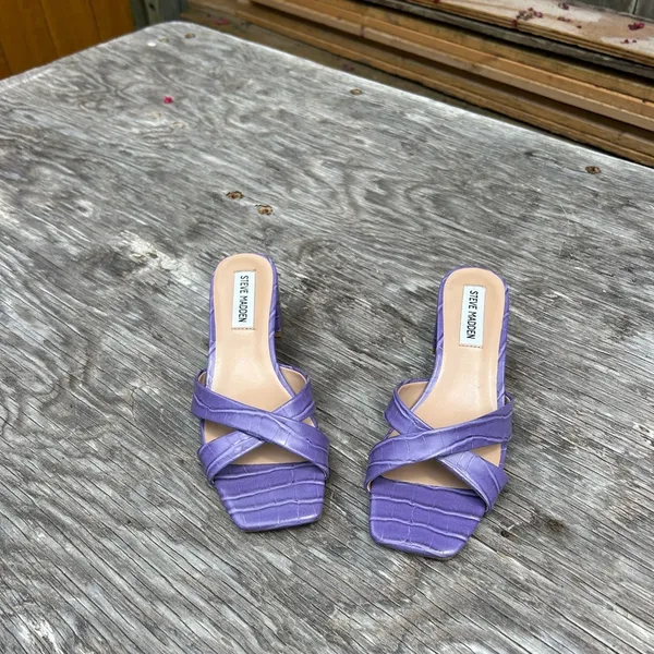 Steve Madden Women Gaia Block Heel Slide Sandals Size 6.5 Violet‎ Faux Leather - Image 2
