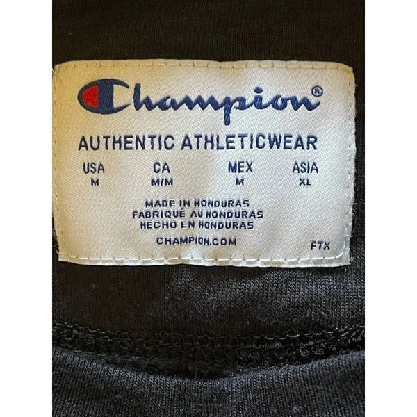 Champion‎ Sweatshirt Women Meddium Black Crew Neck Cropped Raw Hem Logo Athletic - Image 6