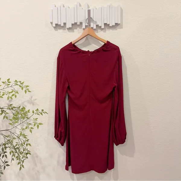 STAUD Wine Red Mini Dress Black Scallop Keyhole Long Sleeve XS - Image 6