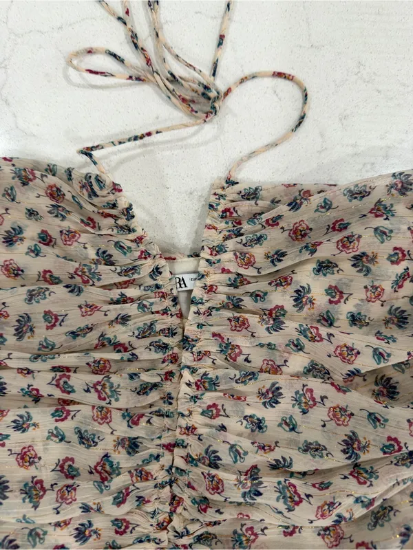 Zara Pale Floral Halter Ruched Mini Dress - Image 9