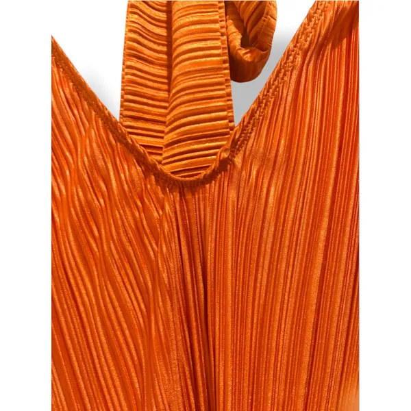 ASOS DESIGN Burnt Orange Pleated Halter Maxi Dress Size L 70s Disco Retro - Image 2