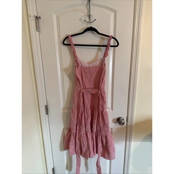 Willa Story Pink Eyelet Tiered Ruffle Midi Dress Size Large - Image 4
