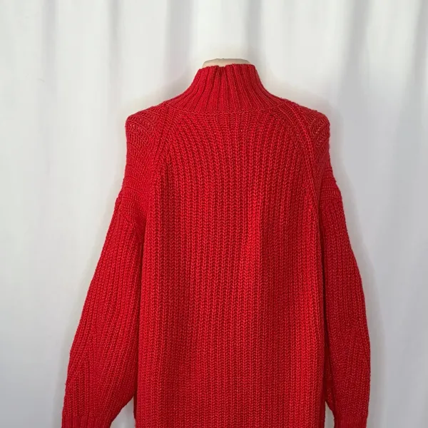 Anthropologie MAEVE Solid Red Shaker Knit Sweater Mockneck Pullover Fleck Medium - Image 9