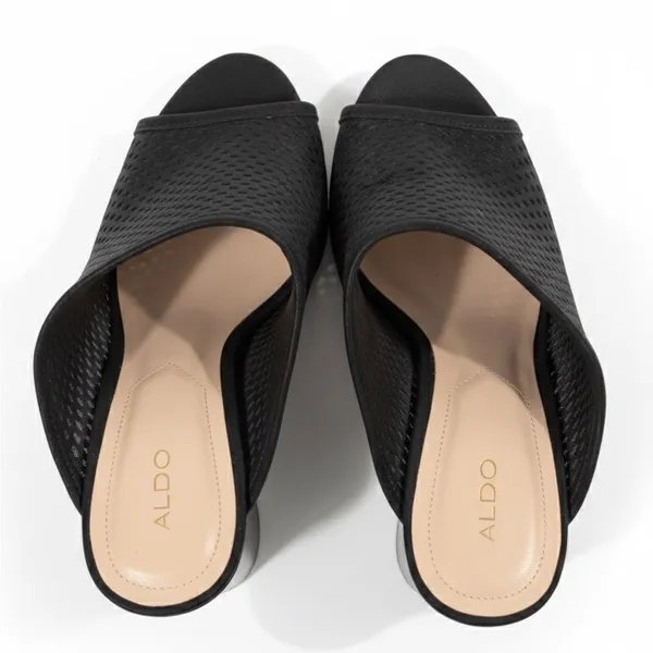 ALDO Black Perforated Peep-Toe Heeled Mules - Size 9 - Image 2
